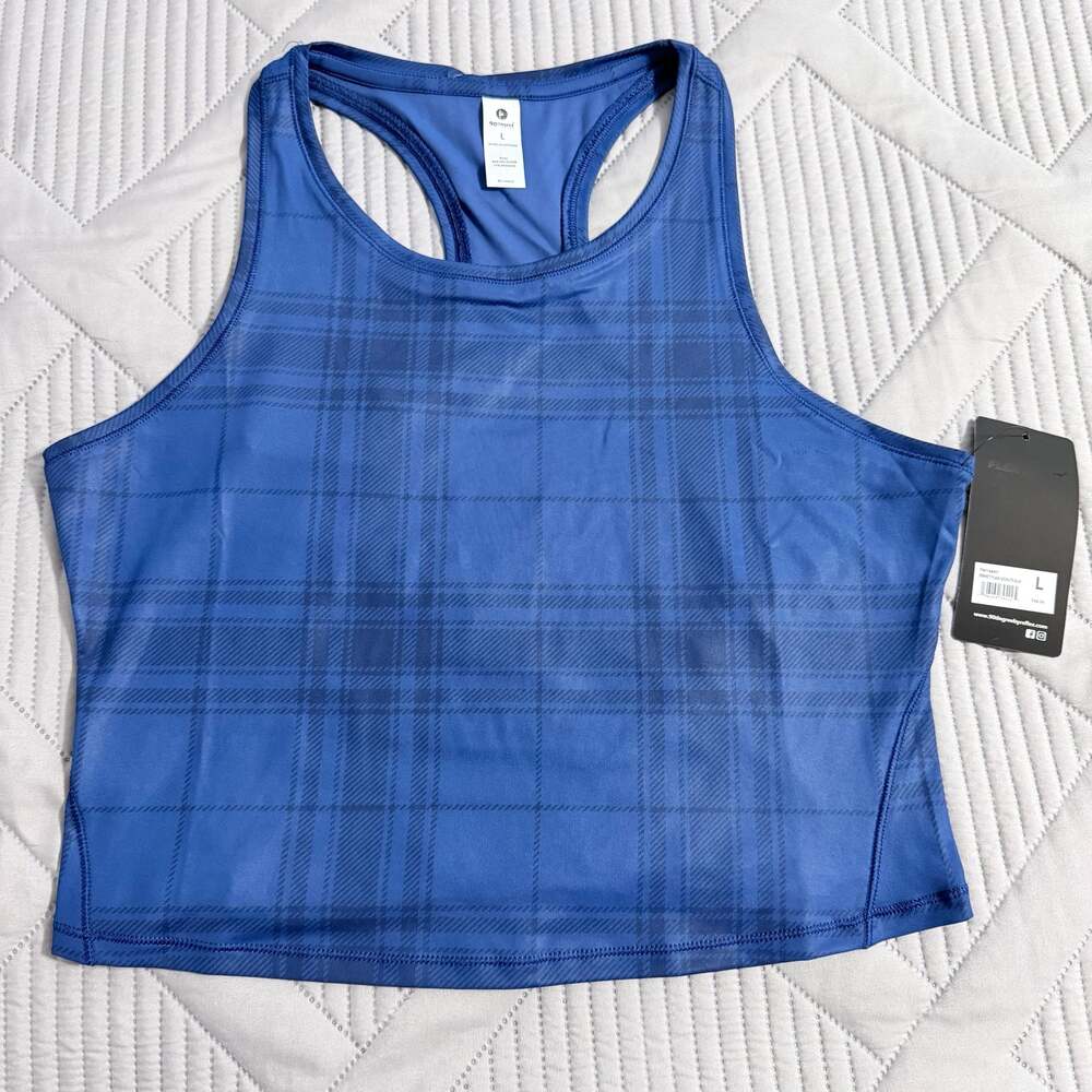 Perfect Plaid Sodalite Blue Racerback Cropped Tank Top L